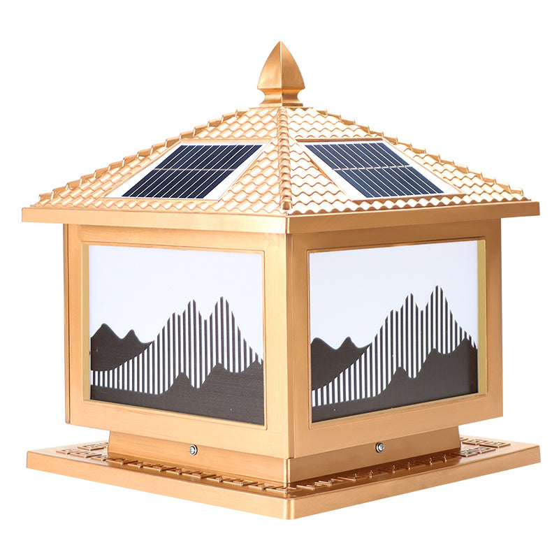 Modern Pillar Light Metallic LED Solar Lighting Fixture for Garden