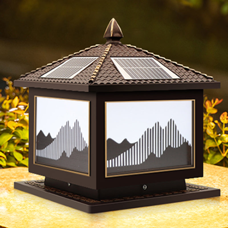 Modern Pillar Light Metallic LED Solar Lighting Fixture for Garden