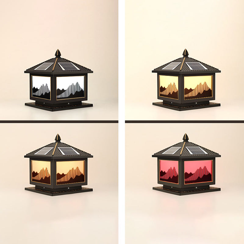 Modern Pillar Light Metallic LED Solar Lighting Fixture for Garden
