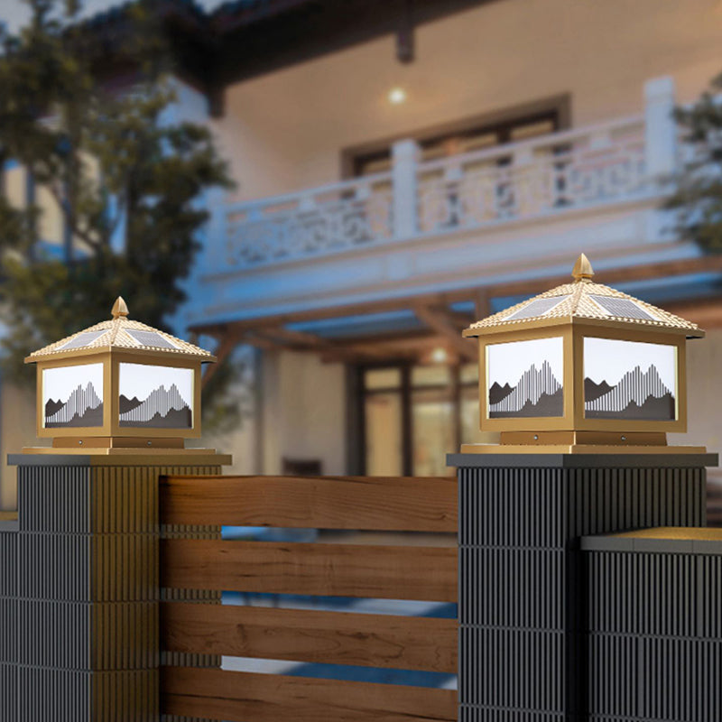 Modern Pillar Light Metallic LED Solar Lighting Fixture for Garden