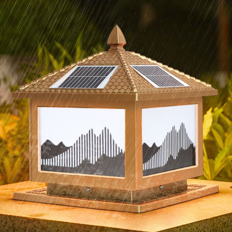 Modern Pillar Light Metallic LED Solar Lighting Fixture for Garden
