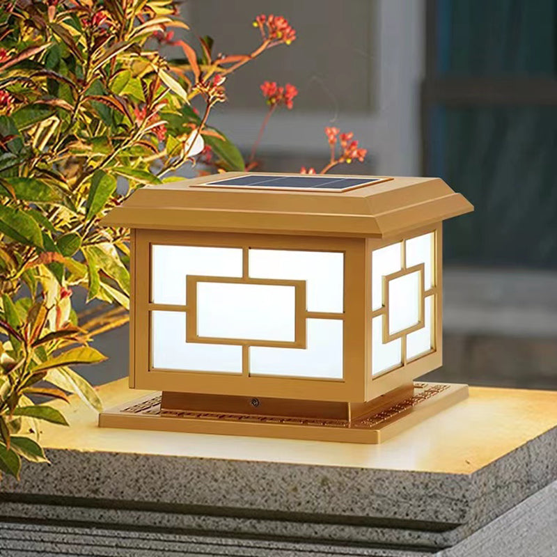 Contemporary Pillar Light Household Golden LED Solar Lighting Fixture for Garden