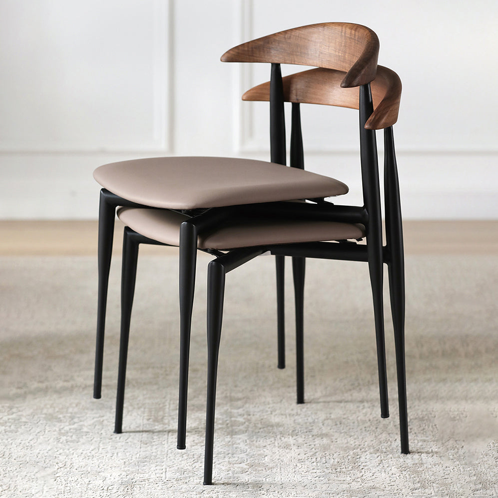 Industrial Upholstered Armless Chair Black Legs Kitchen Open Back Dining Chair