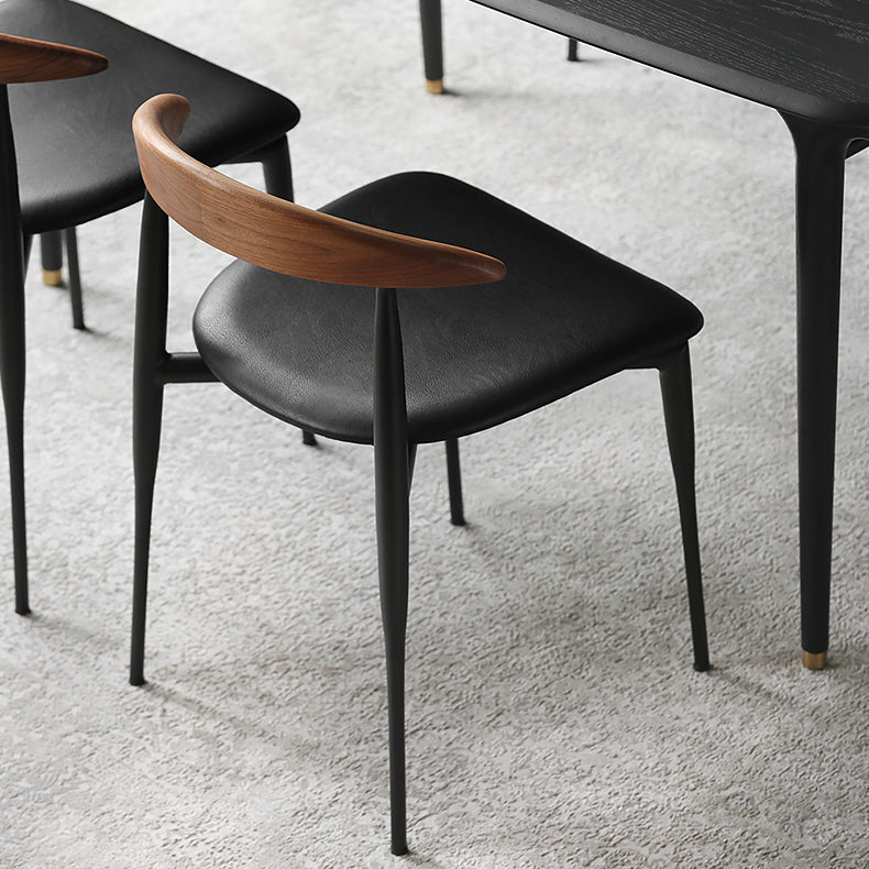 Industrial Upholstered Armless Chair Black Legs Kitchen Open Back Dining Chair