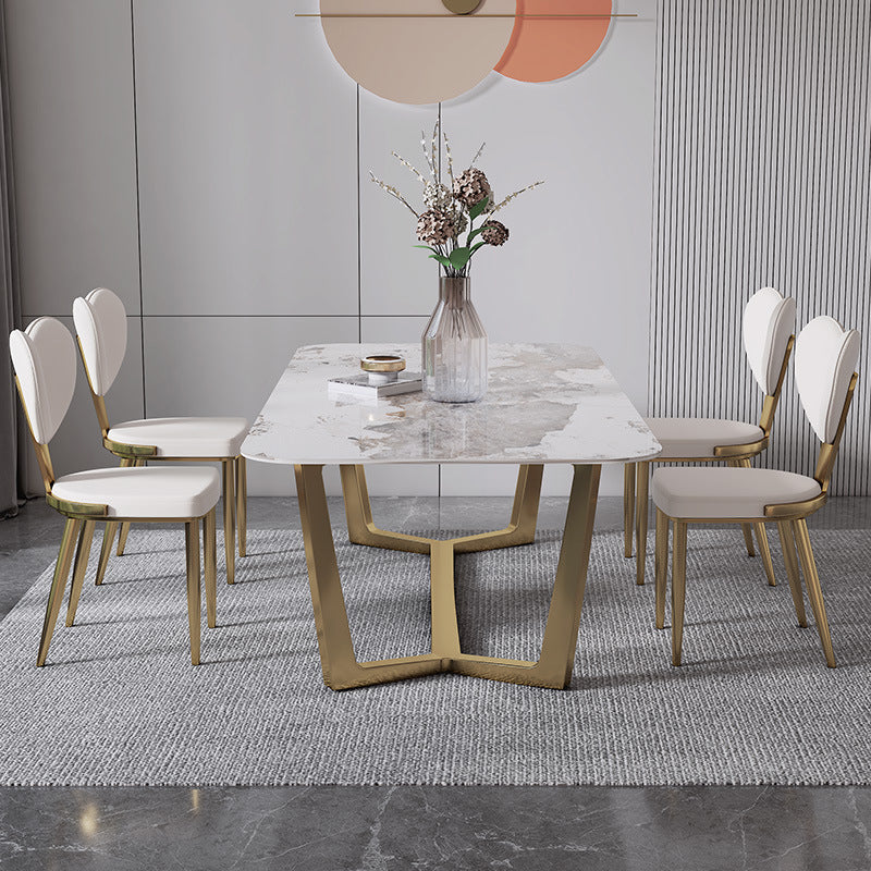 Faux Leather Kitchen Dining Chairs Glam Side Chairs with Metal Base