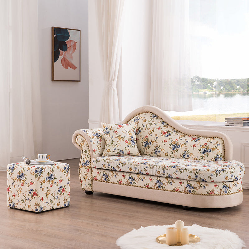 Traditional One Armed Accent Chair Fabric Rolled Arms Chaise