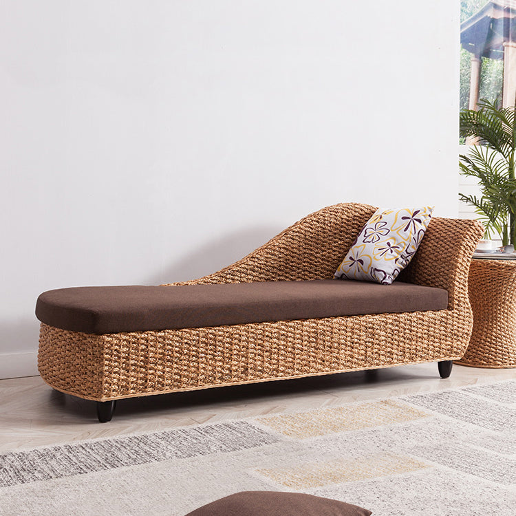 Modern Style Living Room Chaise Rolled Arms Upholstered Chaise Lounge with Rattan Base
