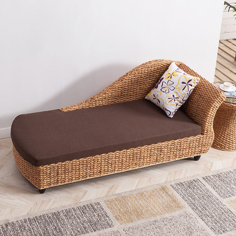 Modern Style Living Room Chaise Rolled Arms Upholstered Chaise Lounge with Rattan Base