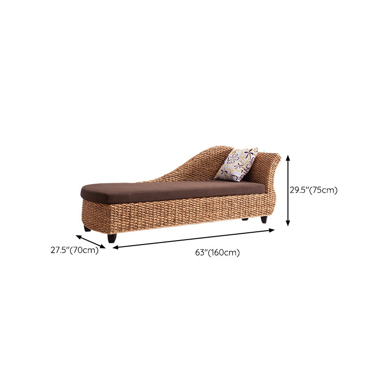 Modern Style Living Room Chaise Rolled Arms Upholstered Chaise Lounge with Rattan Base