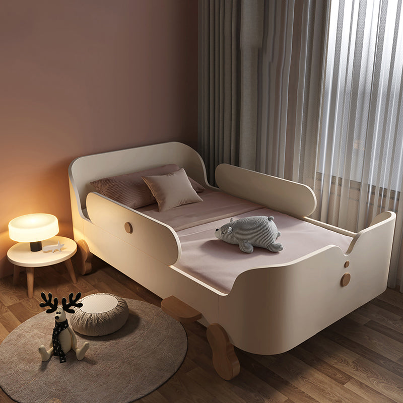 Glam Style Solid Wood Nursery Bed with Guardrail in White/Natural