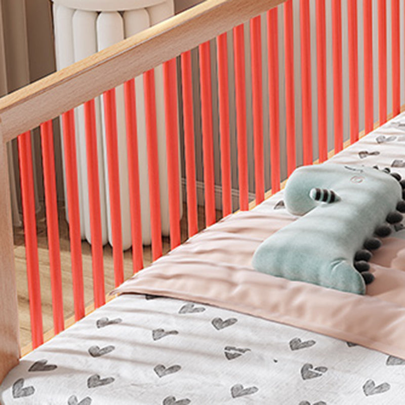 Contemporary Natural Solid Wood Nursery Crib with Guardrail in Beech