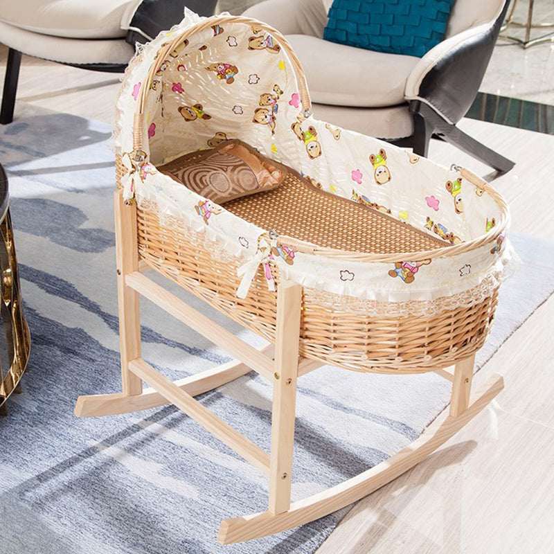 Solid Wood and Wicker Crib Cradle Natural Oval Crib Cradle for Baby
