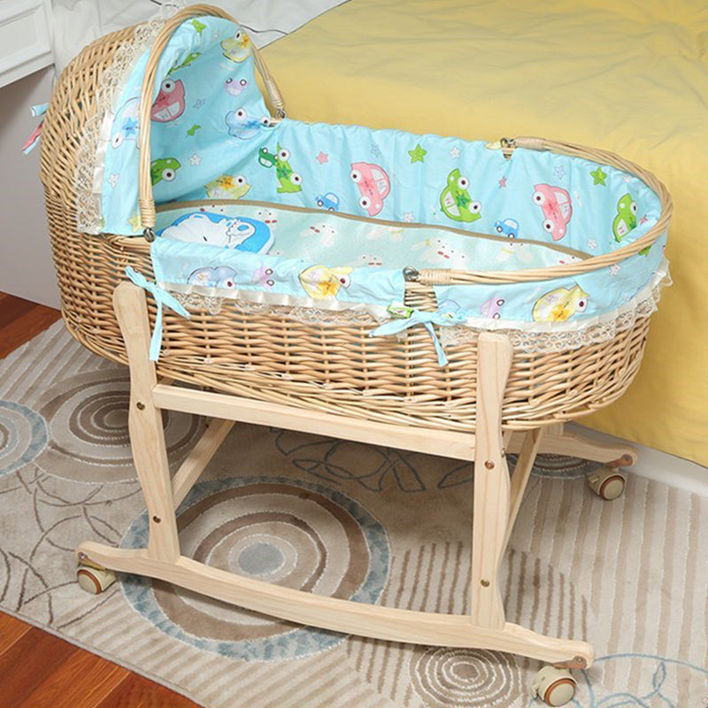 Solid Wood and Wicker Crib Cradle Natural Oval Crib Cradle for Baby