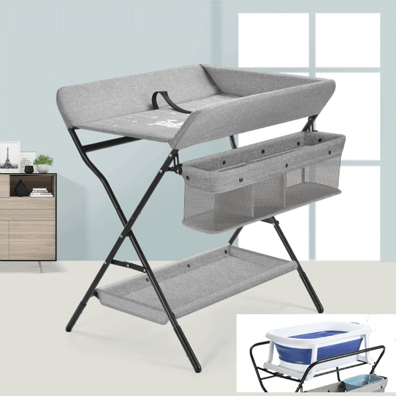 Modern Changing Table Dresser with Shelf, Metal Folding Changing Table