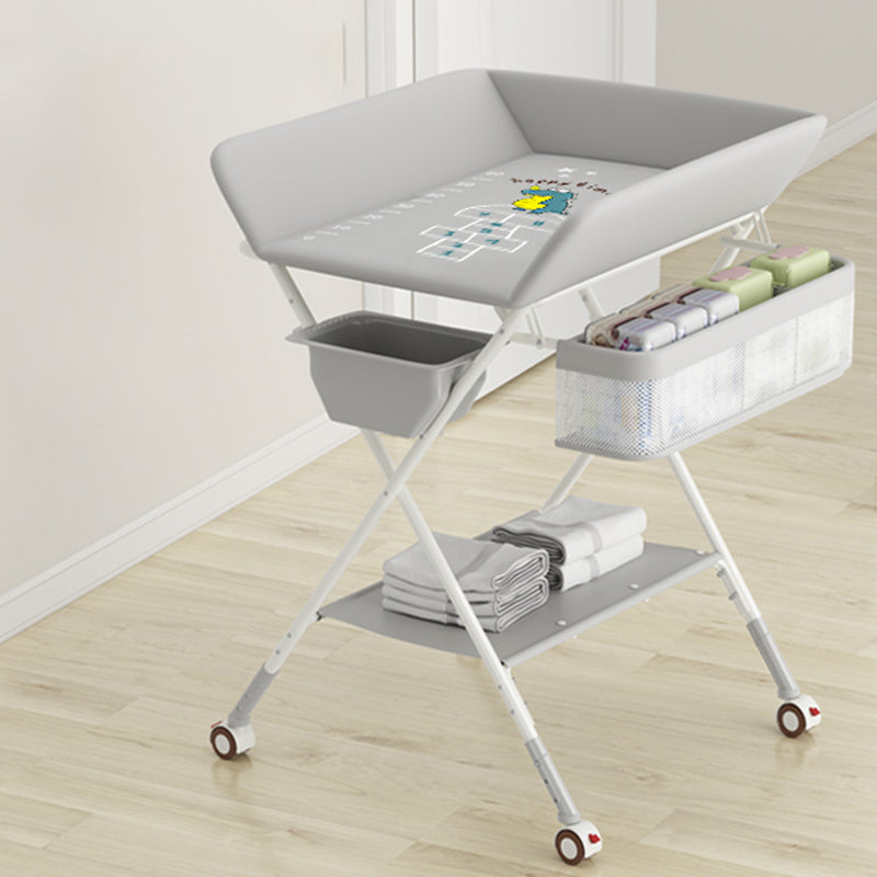 Modern Flat Top Changing Table with Pad Metal Folding Baby Changing Table