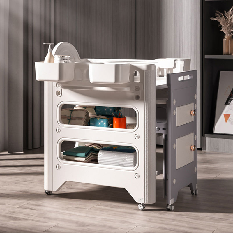 Modern Flat Top Changing Table with Storage White Changing Table with Bathtub and Basket