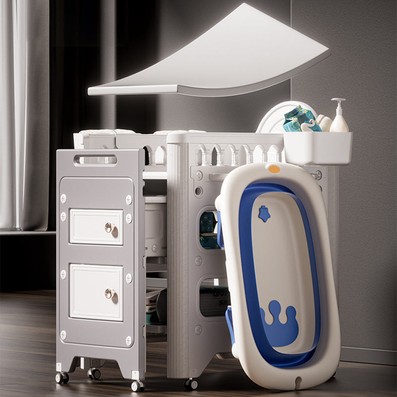 Modern Flat Top Changing Table with Storage White Changing Table with Bathtub and Basket