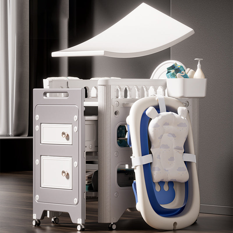 Modern Flat Top Changing Table with Storage White Changing Table with Bathtub and Basket