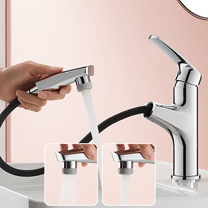 Modern Vessel Sink Faucet Lever Handle Low Arc with Pull Out Sprayer