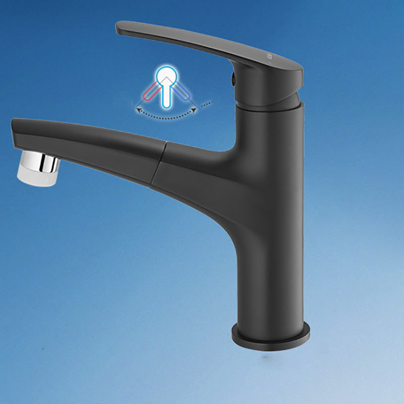 Modern Vessel Sink Faucet Lever Handle Low Arc with Pull Out Sprayer