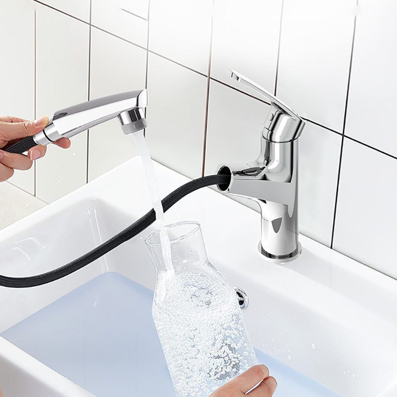 Modern Vessel Sink Faucet Lever Handle Low Arc with Pull Out Sprayer