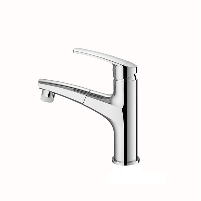 Modern Vessel Sink Faucet Lever Handle Low Arc with Pull Out Sprayer