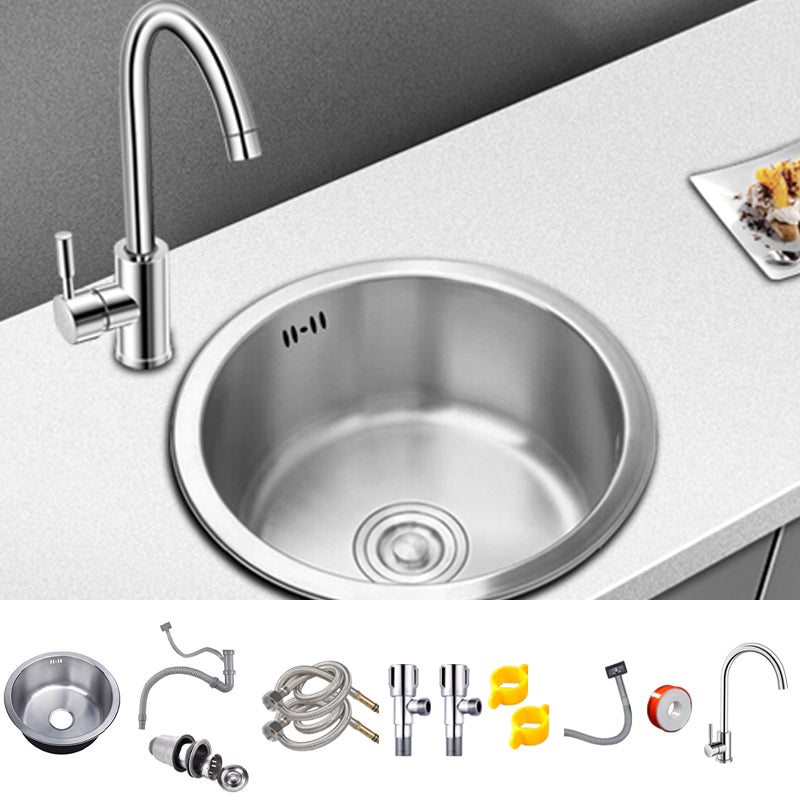 Round Kitchen Sink Stainless Steel Drop-In Basket Strainer Kitchen Sink with Faucet