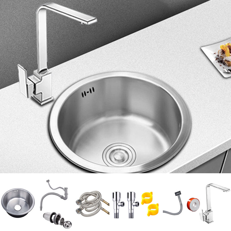 Round Kitchen Sink Stainless Steel Drop-In Basket Strainer Kitchen Sink with Faucet