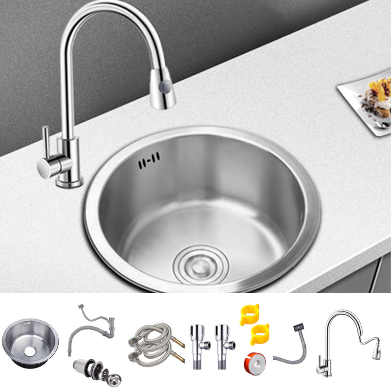 Round Kitchen Sink Stainless Steel Drop-In Basket Strainer Kitchen Sink with Faucet