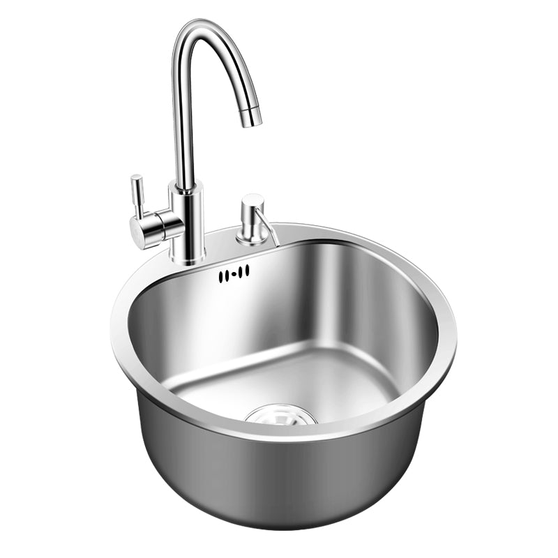Round Kitchen Sink Stainless Steel Drop-In Basket Strainer Kitchen Sink with Faucet