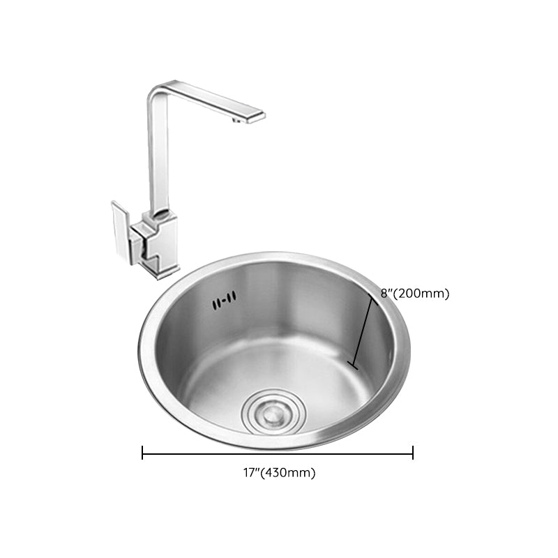 Round Kitchen Sink Stainless Steel Drop-In Basket Strainer Kitchen Sink with Faucet