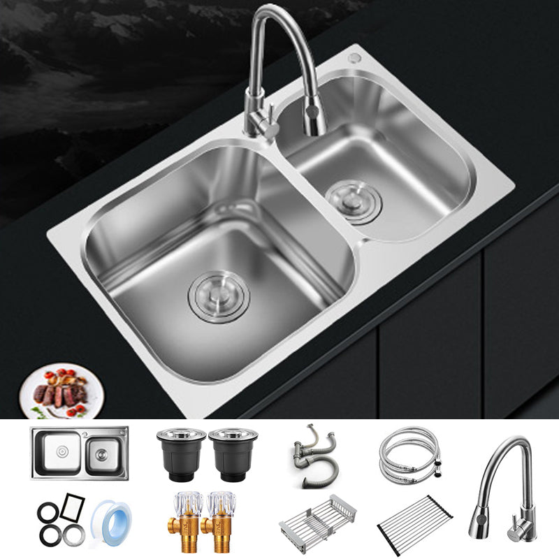 Contemporary Style Kitchen Sink Stainless Steel Kitchen Double Sink with Soundproofing