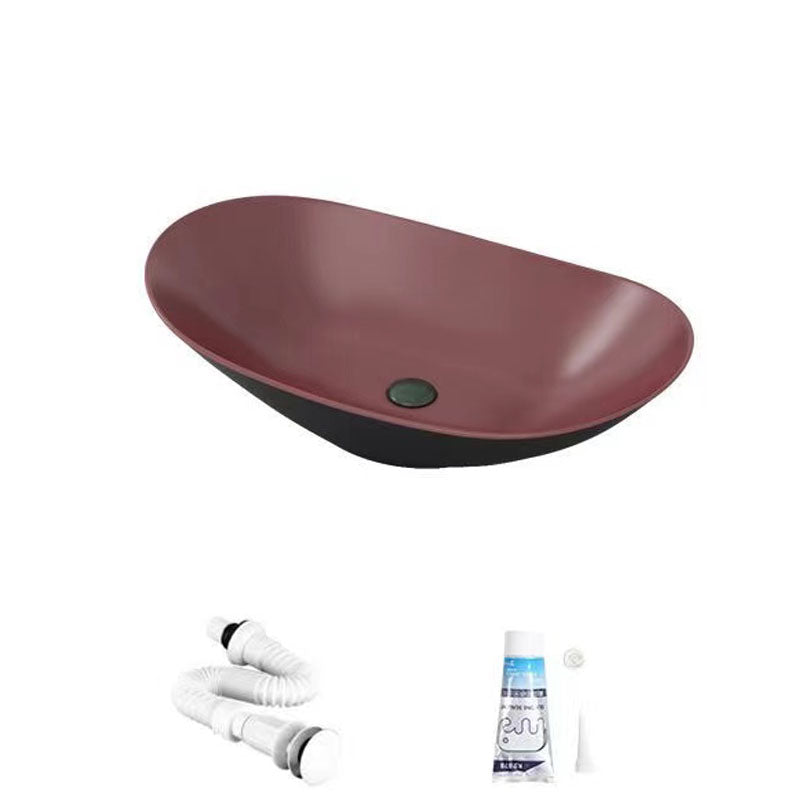 Modern Vessel Bathroom Sink Oval-shape Porcelain Vessel Lavatory Sink