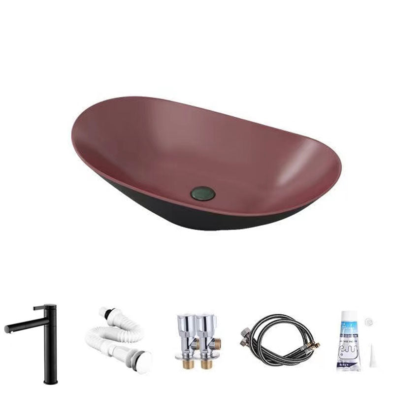 Modern Vessel Bathroom Sink Oval-shape Porcelain Vessel Lavatory Sink