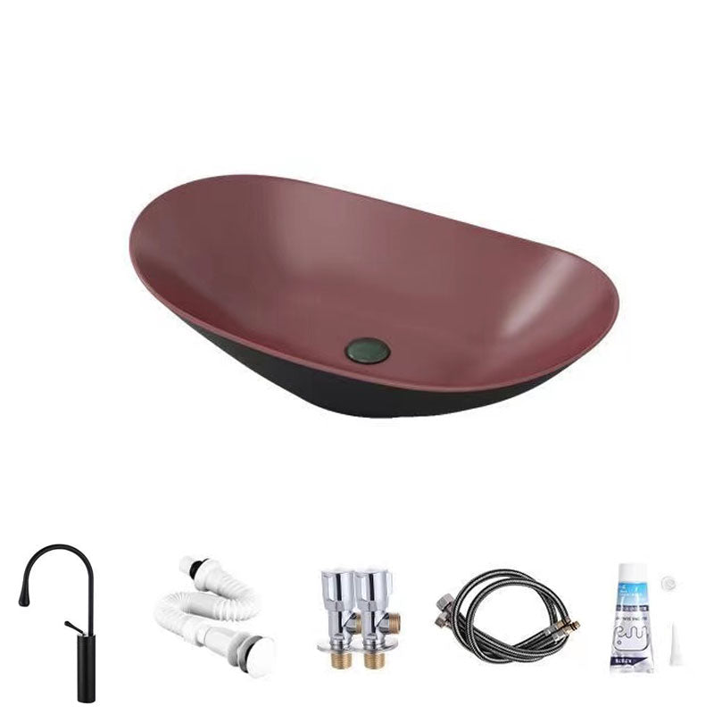 Modern Vessel Bathroom Sink Oval-shape Porcelain Vessel Lavatory Sink
