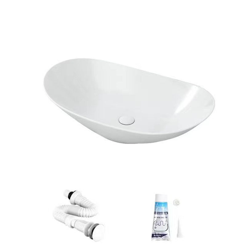 Modern Vessel Bathroom Sink Oval-shape Porcelain Vessel Lavatory Sink