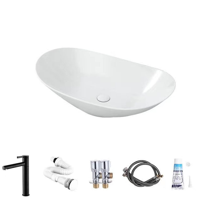 Modern Vessel Bathroom Sink Oval-shape Porcelain Vessel Lavatory Sink