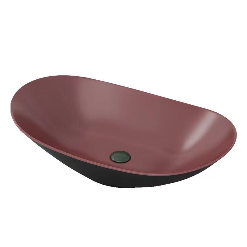 Modern Vessel Bathroom Sink Oval-shape Porcelain Vessel Lavatory Sink
