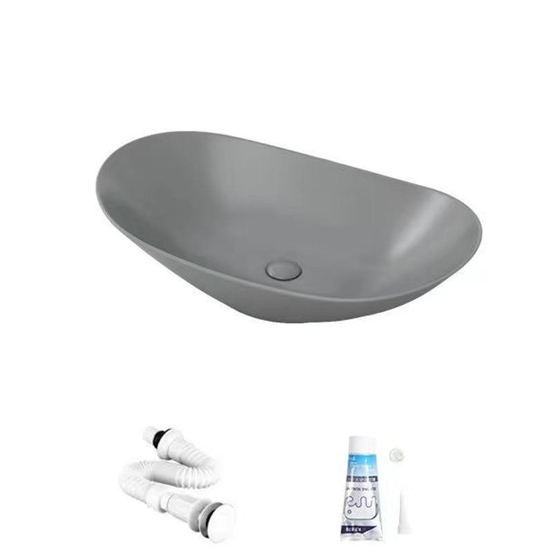 Modern Vessel Bathroom Sink Oval-shape Porcelain Vessel Lavatory Sink