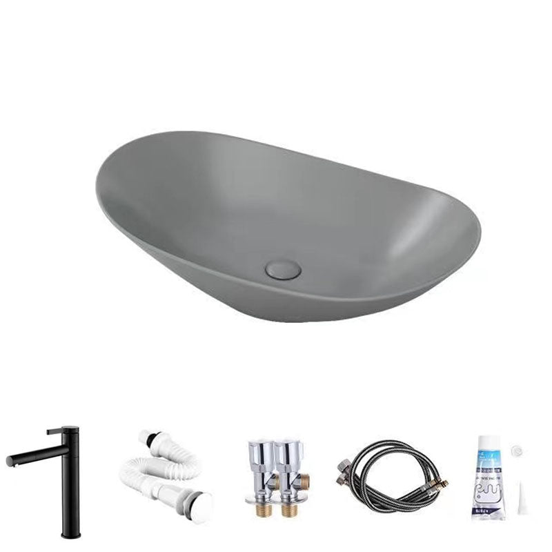 Modern Vessel Bathroom Sink Oval-shape Porcelain Vessel Lavatory Sink