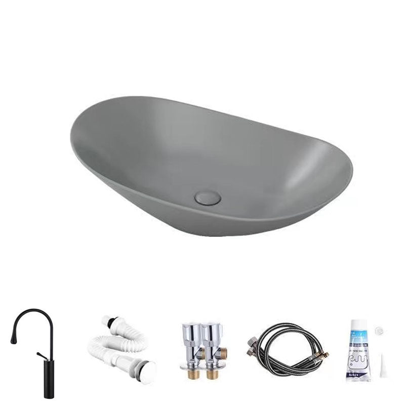 Modern Vessel Bathroom Sink Oval-shape Porcelain Vessel Lavatory Sink