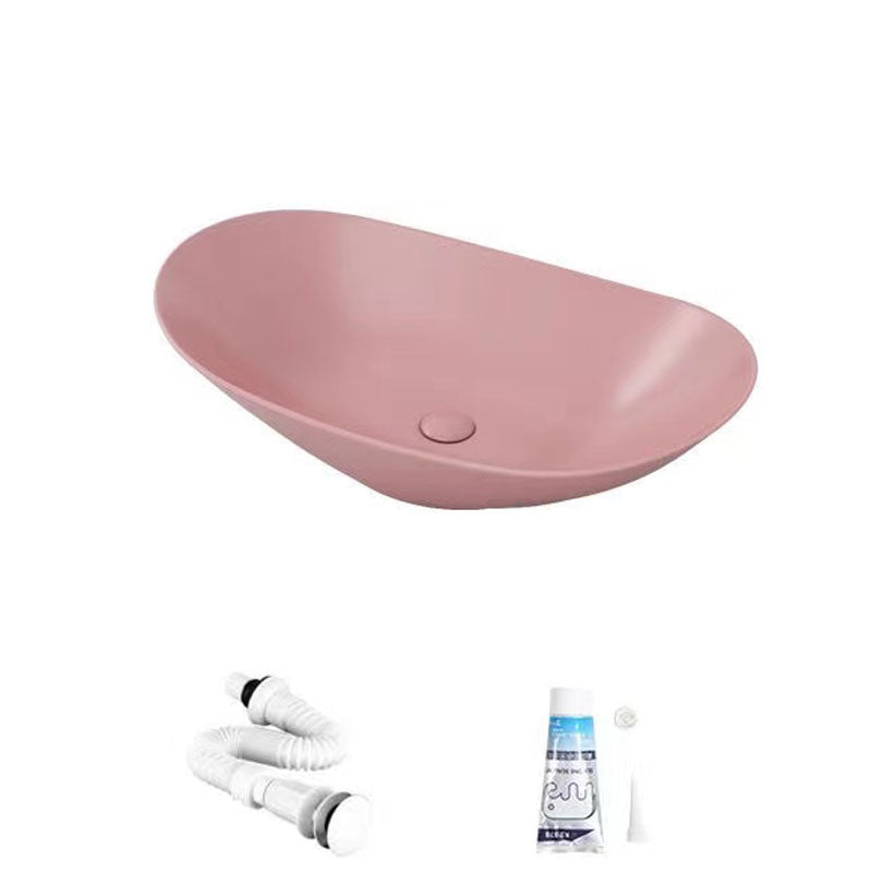 Modern Vessel Bathroom Sink Oval-shape Porcelain Vessel Lavatory Sink