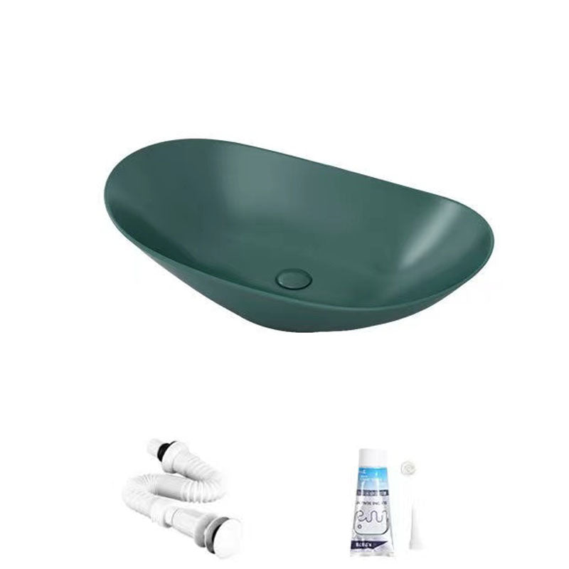 Modern Vessel Bathroom Sink Oval-shape Porcelain Vessel Lavatory Sink