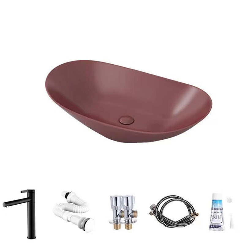 Modern Vessel Bathroom Sink Oval-shape Porcelain Vessel Lavatory Sink