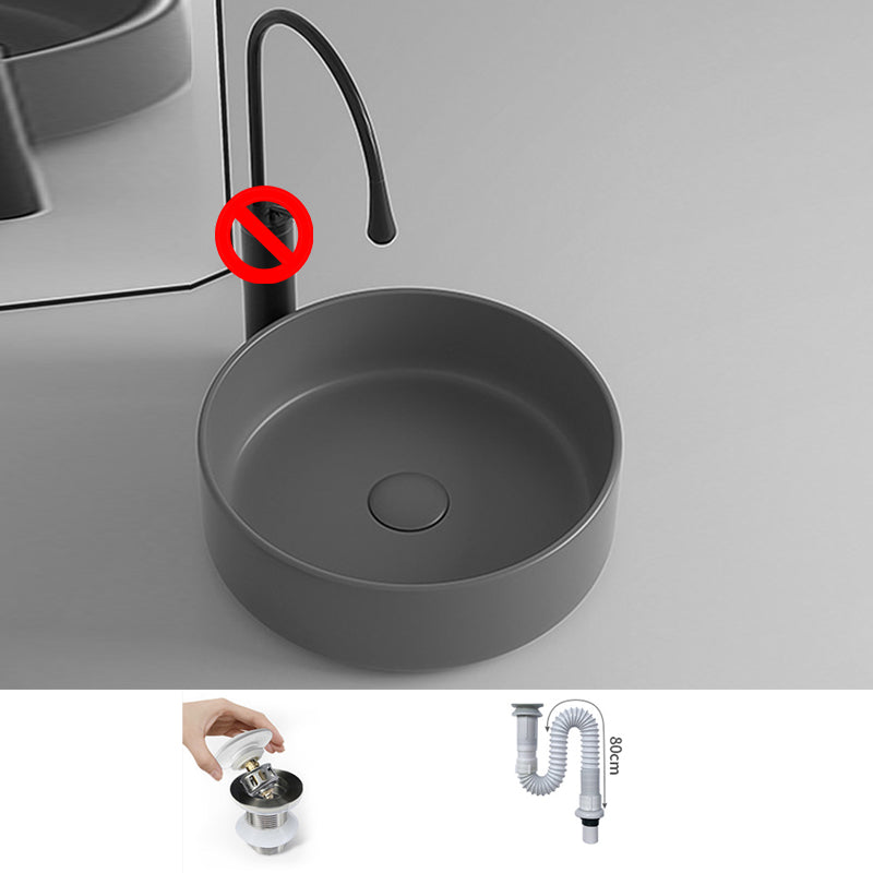 Round Porcelain Bathroom Sink with Shut-Off Valve Vessel Sink