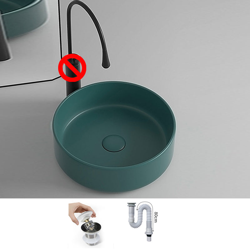 Round Porcelain Bathroom Sink with Shut-Off Valve Vessel Sink