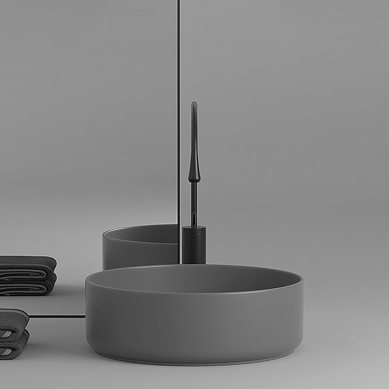 Round Porcelain Bathroom Sink with Shut-Off Valve Vessel Sink
