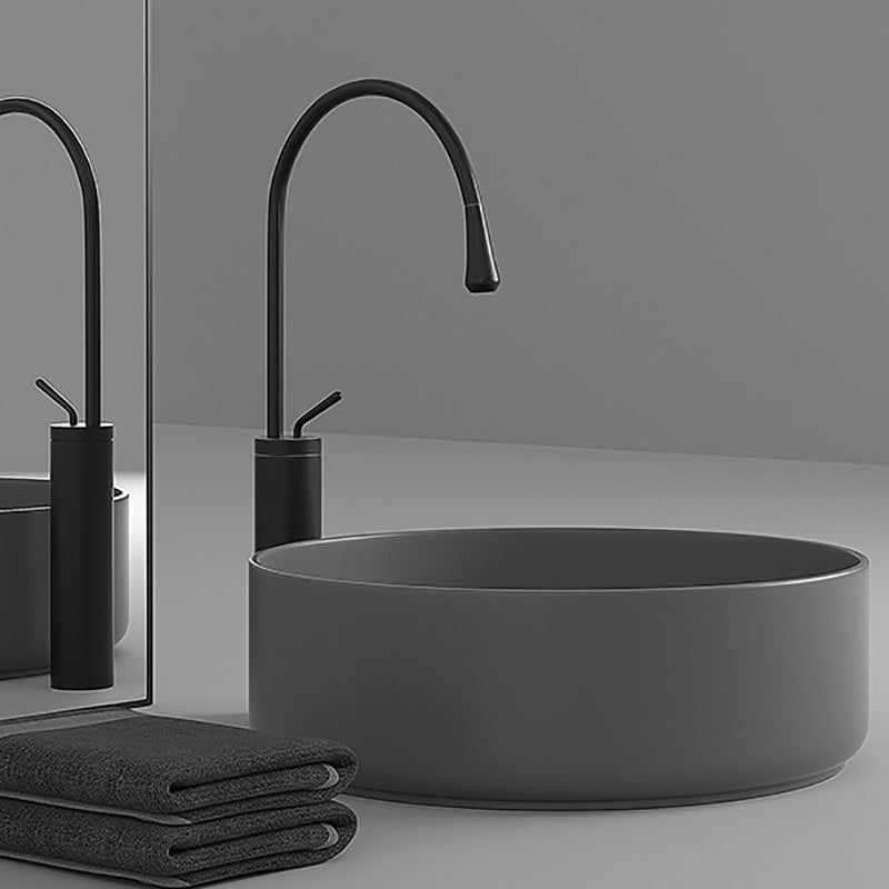 Round Porcelain Bathroom Sink with Shut-Off Valve Vessel Sink