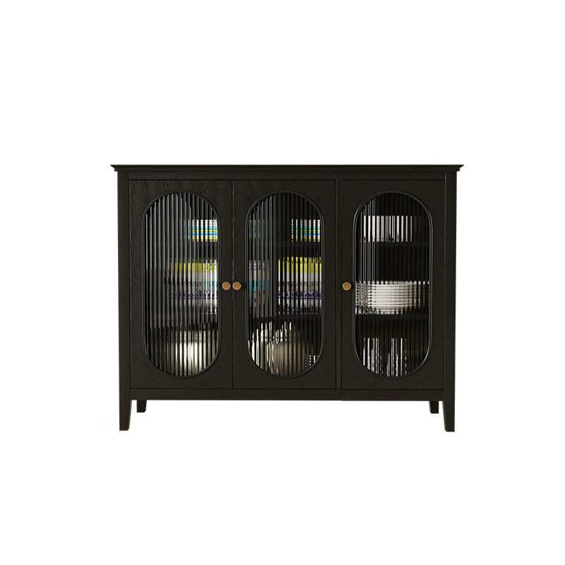 Contemporary Display Stand Pine Hutch Cabinet with Doors for Dining Room