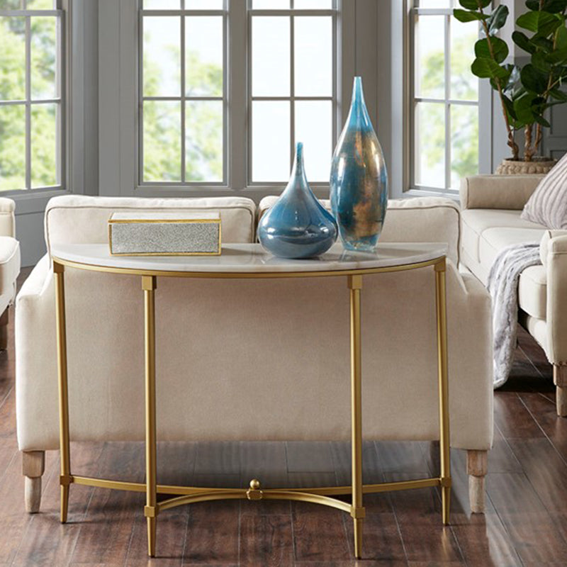 Modern Half Moon Console Table Stone Console Sofa Table in Gold